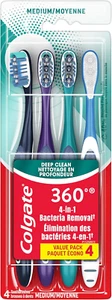 Colgate 360 Whole Mouth Clean , Medium Toothbrush for Adults, 4 Pack, Packaging - Picture 1 of 11