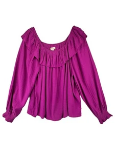 Knox Rose Women Size L Blouse Purple On or Off Shoulder Elastic Cuff Ruffle - Picture 1 of 11