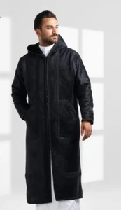 Farwa Moroccan style - Warm Winter Fur Coat - Men's Cloak Arabian Style - Black - Picture 1 of 5