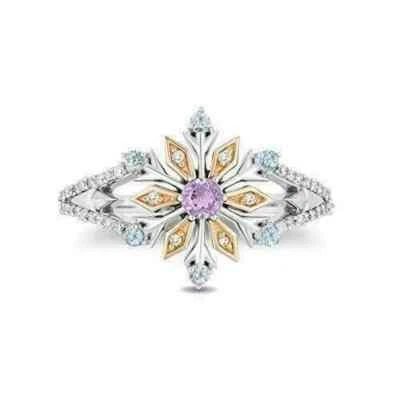 Anillo Copo de Nieve Rosa Topacio Azul Cielo Diamante Creado en Laboratorio Acabado Oro Blanco 14k Foto 1 de 4