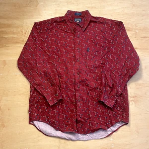 Vintage Chaps Ralph Lauren Red Multicolor Large Long Sleeve Western Button Shirt - Picture 1 of 9