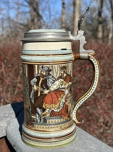 METTLACH STEIN  Catalog No. 2402 “The Courting of Siegfried” 0.5L, Inlaid Lid - Picture 1 of 16
