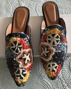 NIB ANTHROPOLOGIE Beautiful Floral Stitched Tufted Sequin Motif Mules- 38. - Picture 1 of 4