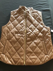 Chicos Quilted Faux Leather Vest Sz 3 Gorgeous!! Bronzed Auburn NWT - Picture 1 of 9