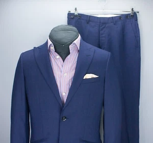 Reiss LINDEN 2 Pcs Suit Mens Navy Blue Striped 36 Jacket 30W Trousers Wool Blend - Picture 1 of 24