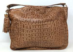 VTG Talbots Brown Crocodile Croc Embossed Leather Handbag Bag Purse Tote CH23