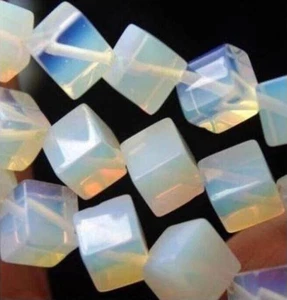 8x8mm Sri Lanka White Opal Moonstone Cube Loose Beads 15'' Strand - Picture 1 of 3