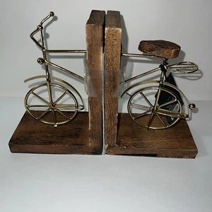 Bookends Rustic Industrial Bicycle Design Metal & Wood  Shelf Decor - Picture 1 of 8