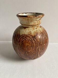 Vintage Stan Clarke Pottery Jug Vase With 6 Faces Long Hair Glazed 6.5” Art