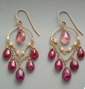 Orecchini gioielli in argento sterling 925 con pietra preziosa briolette in t... - Foto 1 di 12