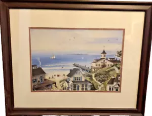 Impresión de arte costero de paisaje marino enmarcado escena de playa con veleros 28x22 marco de vidrio - Imagen 1 de 10