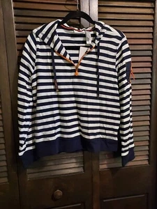 NWT Liz Claiborne Black White Striped Orange Hooded Hoodie Cotton Jacket Sz M - Picture 1 of 2