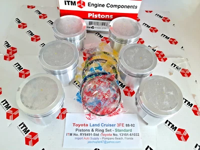 Toyota Land Cruiser 3FE 88-92 Set of (6) Standard Size Pistons & TPR Rings Set - Image 1 of 4