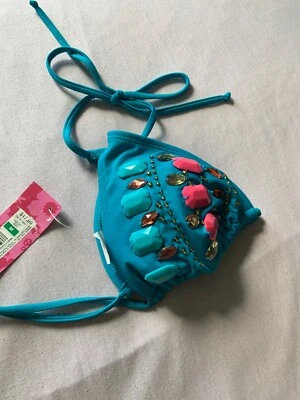 Top de bikini Xhilaration traje de baño traje de baño halter pequeño brillante estampado geométrico Foto 1 de 4