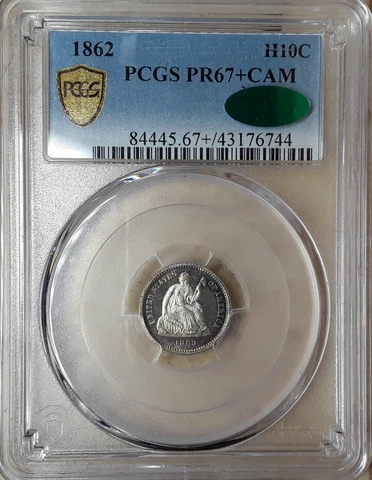 1862 h10c ;SOLE TOP POP PCGS PR-67+CAM CAC, SEATED LIBERTY PROOF. PCGS POP 1/0! Cover