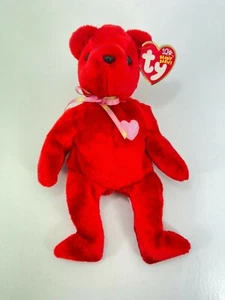 Peluche TY Beanie Baby Babies Kiss-e San Valentino 14-02-2002 Orso Rosso - Foto 1 di 4