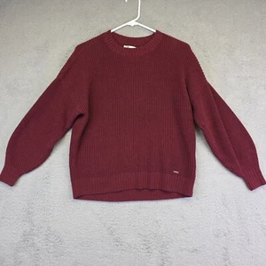 Hollister Sweater Womens S Maroon Balloon Sleeve Crew Neck Chunky Loungewear - Picture 1 of 14