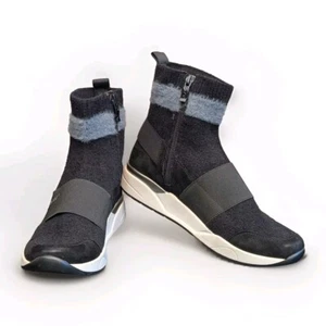 Zapatos Ara para mujer 7 negro gris tejido de piel calcetín suela de cuña botín Laura PVP $259 - Imagen 1 de 16