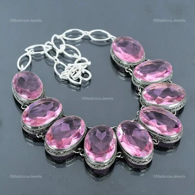 Nuevo collar de cadena vintage madre boho de plata esterlina 925 piedras preciosas de kuncita rosa Foto 1 de 4