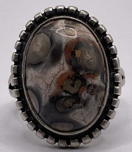 Sterling Silver Leopard Agate Ring 8.38g - Size 7 - Picture 1 of 13