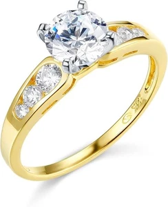 Echtring 2 kt Rundschliff Diamant 14 K Gelbgold Verlobung Hochzeit Versprechen - Bild 1 von 3