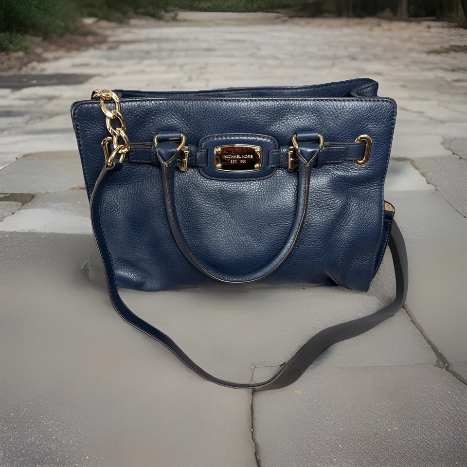Bolsa tote satchel/ombro Michael Kors Hamilton East West couro azul - Imagem 1 de 4