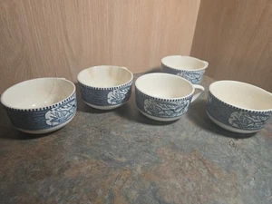 5er Set Currier & Ives blau Kaffeetassen "Pferde Buggy" *Riss - Bild 1 von 8