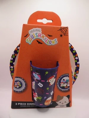 Nuovo set da pranzo Squish Mallows plastica 3 pezzi spettrale Halloween piatto/tazza/ciotola 3+ - Immagine 1 di 4