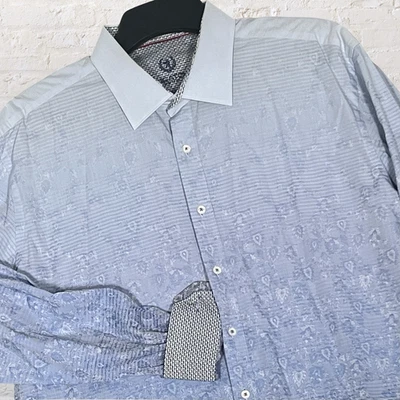 Bugatchi Classic Fit Blue Ombre Long Sleeve Button Up Shirt Men's 2XL Flip Cuff - Image 1 of 4