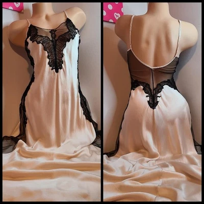 Antigo Vestido Maxi Slip Victoria's Secret 100% Seda e Malha Recortado Longo Tamanho Pequeno - Imagem 1 de 4