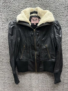 Chaqueta Bomber Y2K Juicy Couture Cuero Cremallera Completa Negra con Cuello Sherpa Talla L - Imagen 1 de 15