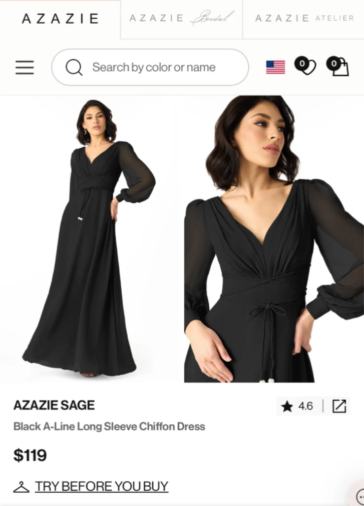 SMALAKAM Black Chiffon Bridesmaid Dress With Sleeves - Knee Length A-Line Formal Party Dress, Size 6 - View #10