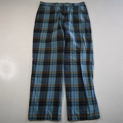 Lacoste 34x30 Blue Plaid 100% Cotton Flat Front Classic Mens Pants - Image 1 of 4