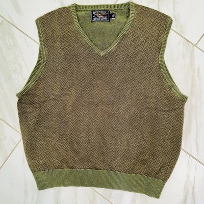 Chaleco Suéter Para Hombre XL American Living Cuello en V Verde Oliva Chevron 100% Algodón Foto 1 de 4