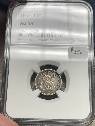 1857 10c NGC AU55 Nice Original Seated Dime Cover