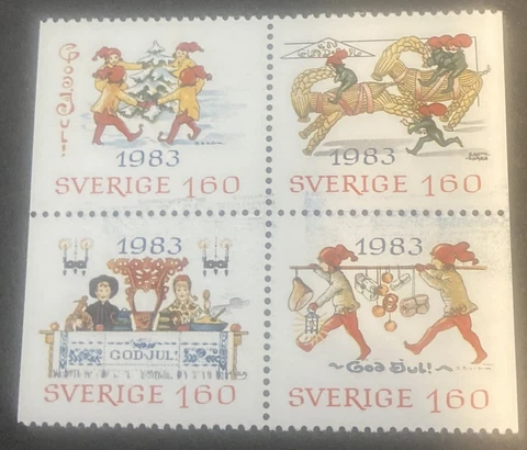 Sweden 1474-1477 pairs,MNH.Michel 1258-1261. Christmas 1983,Postcards Cover