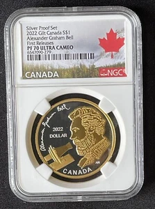 2022 Canada S$1 Gilt Silver Alexander Graham Bell Proof NGC PF70UC First Release - Picture 1 of 3