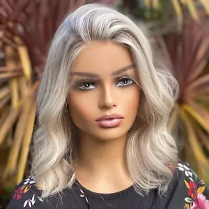 Ombre Ash Blonde Highlights Body Wave Perücke 13X4Lace Front Echthaar Wellig Wig - Bild 1 von 10
