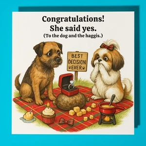 Border Terrier Shih Tzu Engagement Card  Personalised Dog Card & Envelope Couple - Picture 1 of 10