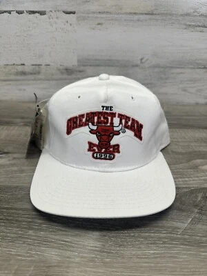 Sombrero de iniciación blanco nuevo con etiquetas vintage de los Chicago Bulls 'The Greatest Team Ever 1996' Foto 1 de 4