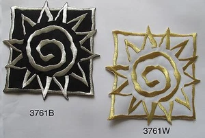 #3761 5 1/4" Gold/White,Black/Silver Sun Embroidery Iron On Applique Patch - Picture 1 of 3
