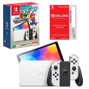 Nintendo Switch OLED Model White Console with Super Mario Bros. Wonder and 12 Mo - Picture 1 of 6