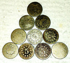  10 pièces : SHIELD NICKELS 5c, pièces de type ancien américain 1866-1883, LOT REVENTE REVENDEUR