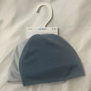 Carters Baby Boy Girl Infant 0-3 Month 2 Pack Beanie Hat Cap Blue NEW - Picture 1 of 6