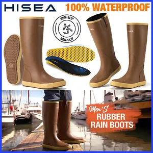 HISEA Men Knee High Fishing Deck Boots Folded Comfort Soft Rubber Rain Work Boot - Picture 1 of 29