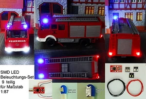 SMD LED Beleuchtungsset 9-teilig Bausatz Anschlußmodul Blinkt Blau Spur H0 C2918 - Picture 1 of 10