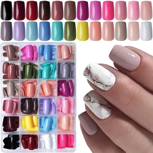 576pc Square Press on Nails Medium Tapered Square Fake Nails Full Cover Gel G - Picture 1 of 11