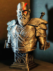God of War KRATOS ARMORED Statue w/ Chaos Blades - 10in. Ragnarok Fan Art Bust