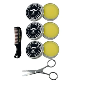 G.B.S Mustache Wax Extra Strong Hold Fragrance Free 1oz + Mustache Comb (3 Pack) - Picture 1 of 5