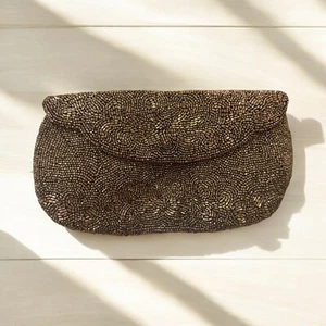 Vintage MCM GIMBELS Bronze Color Beaded Evening Coin Purse Pouch Bag Belgium - Picture 1 of 10